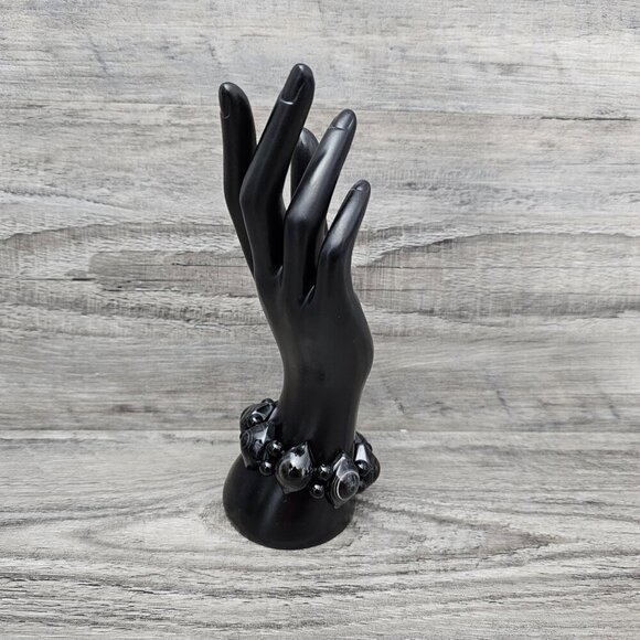 💎Vintage Glass Gemstone Eye Agate Hexagon Black Stretch Bracelet - Picture 5 of 5